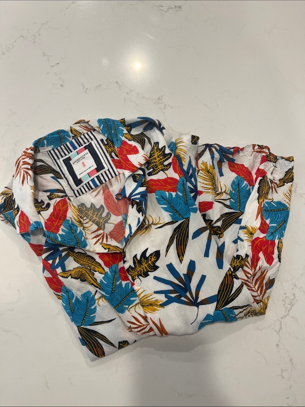 Denim and Flower men’s colorful tropical leaf button down